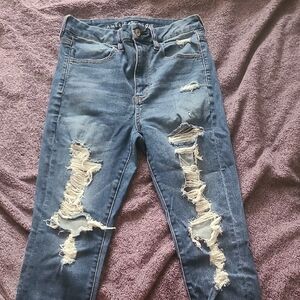 American Eagle Outfitters Women's Ripped Blue Skinny Jeans